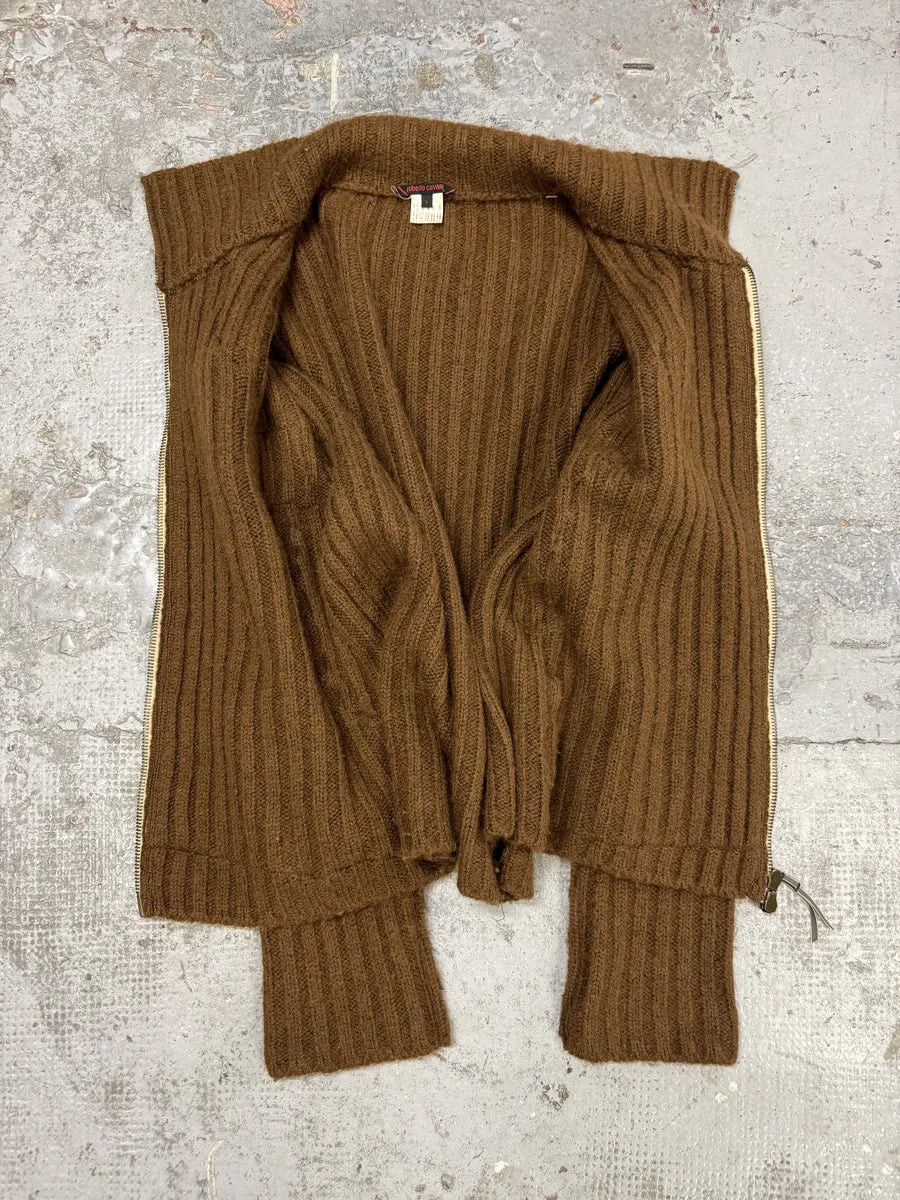 FW2000 Roberto Cavalli Brown Pony Hair Wool Zip-up Sweater BIUojSi 10