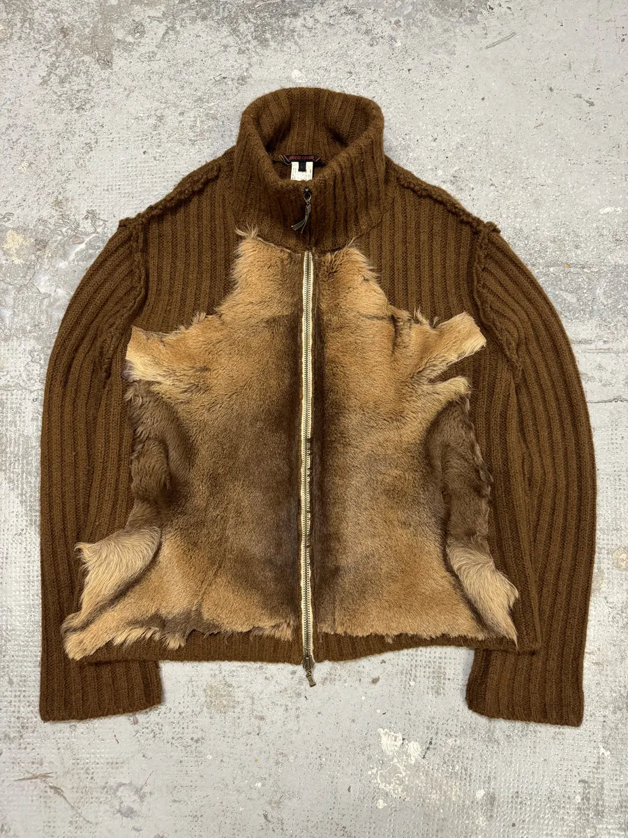 FW2000 Roberto Cavalli Brown Pony Hair Wool Zip-up Sweater BIUojSi 2