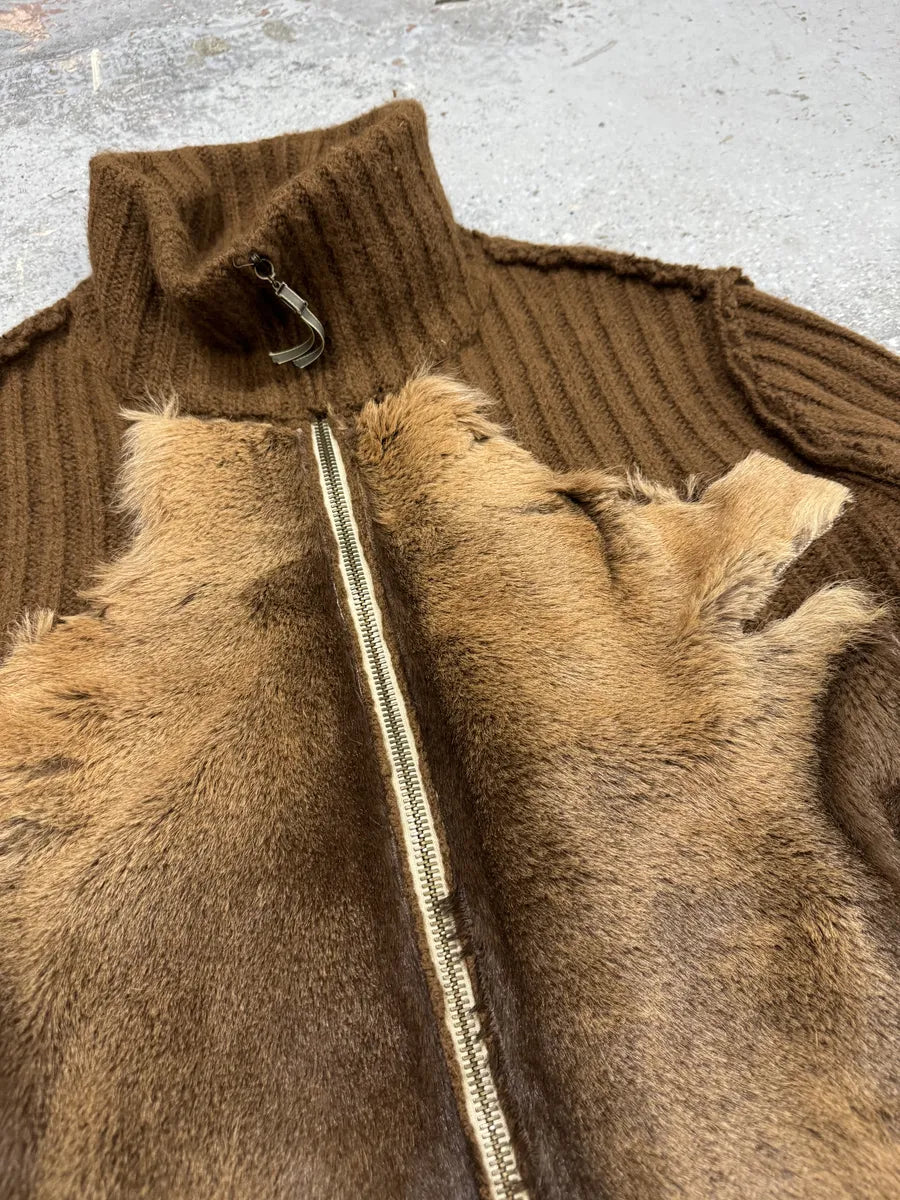 FW2000 Roberto Cavalli Brown Pony Hair Wool Zip-up Sweater BIUojSi 3