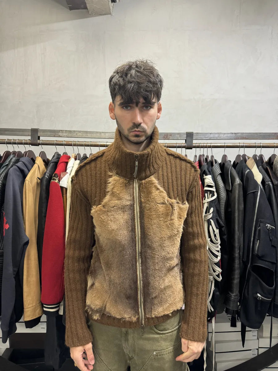 FW2000 Roberto Cavalli Brown Pony Hair Wool Zip-up Sweater BIUojSi 4