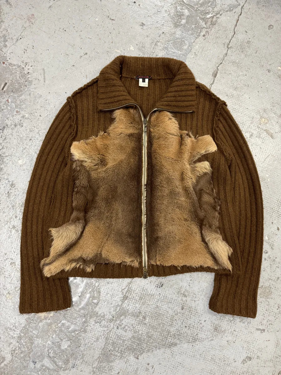 FW2000 Roberto Cavalli Brown Pony Hair Wool Zip-up Sweater BIUojSi 6