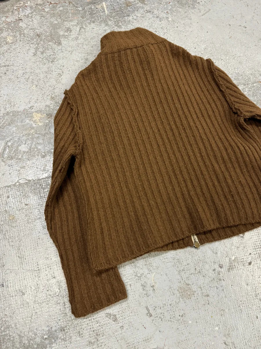 FW2000 Roberto Cavalli Brown Pony Hair Wool Zip-up Sweater BIUojSi 7