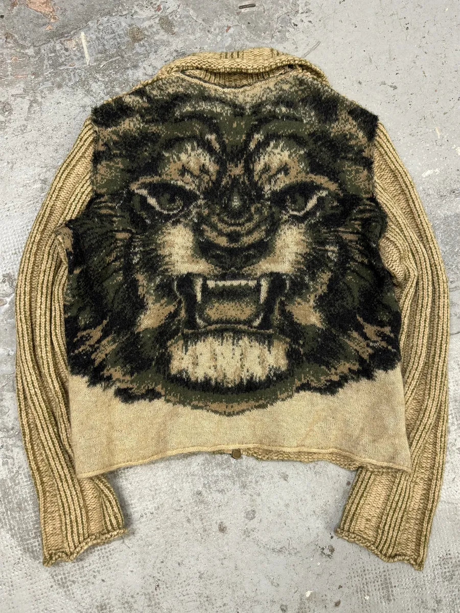 FW2000 Roberto Cavalli Camel Wool Tiger Back Zip-up Sweater BLdjpWK 0