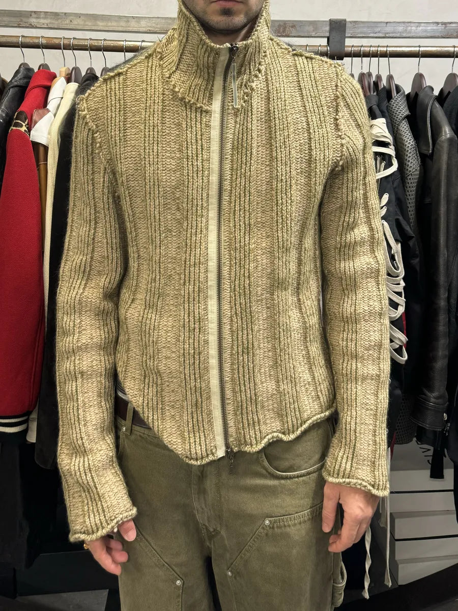 FW2000 Roberto Cavalli Camel Wool Tiger Back Zip-up Sweater BLdjpWK 1