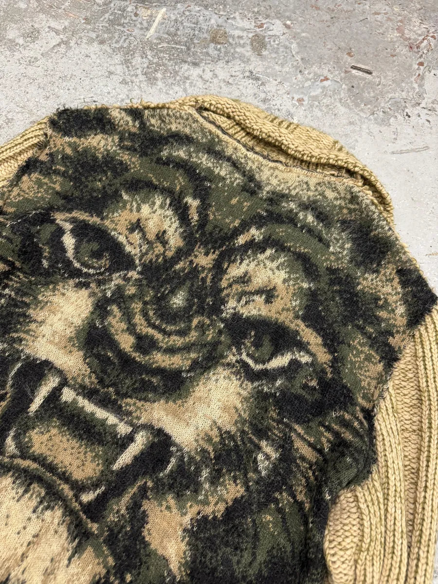 FW2000 Roberto Cavalli Camel Wool Tiger Back Zip-up Sweater BLdjpWK 10