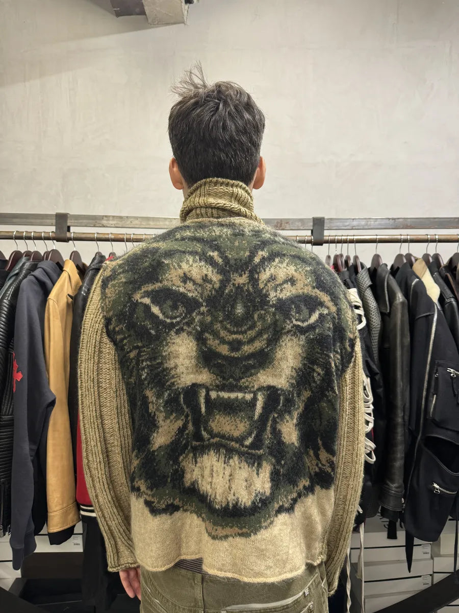 FW2000 Roberto Cavalli Camel Wool Tiger Back Zip-up Sweater BLdjpWK 2