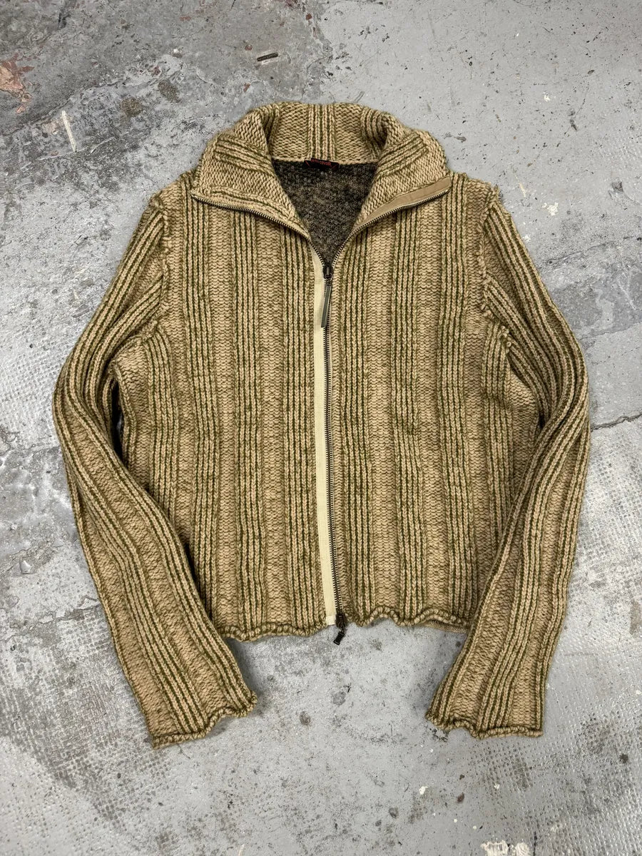 FW2000 Roberto Cavalli Camel Wool Tiger Back Zip-up Sweater BLdjpWK 4