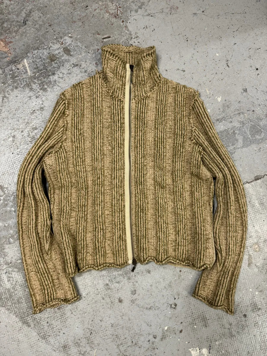FW2000 Roberto Cavalli Camel Wool Tiger Back Zip-up Sweater BLdjpWK 5