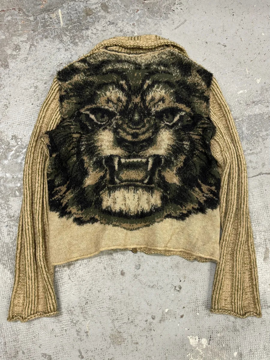 FW2000 Roberto Cavalli Camel Wool Tiger Back Zip-up Sweater BLdjpWK 6