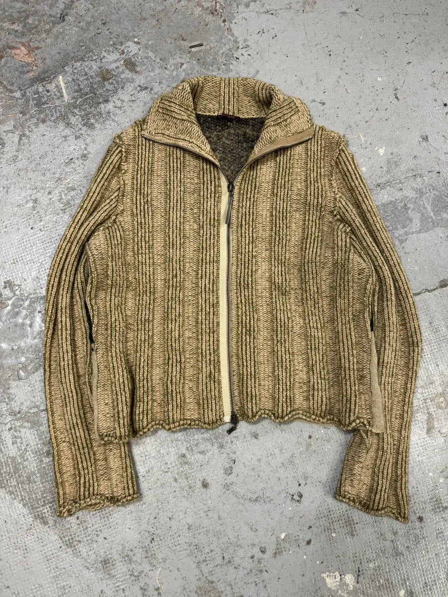 FW2000 Roberto Cavalli Camel Wool Tiger Back Zip-up Sweater BLdjpWK 7