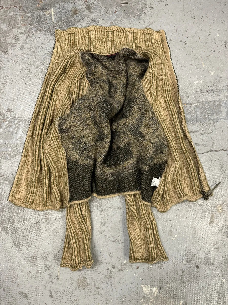 FW2000 Roberto Cavalli Camel Wool Tiger Back Zip-up Sweater BLdjpWK 8