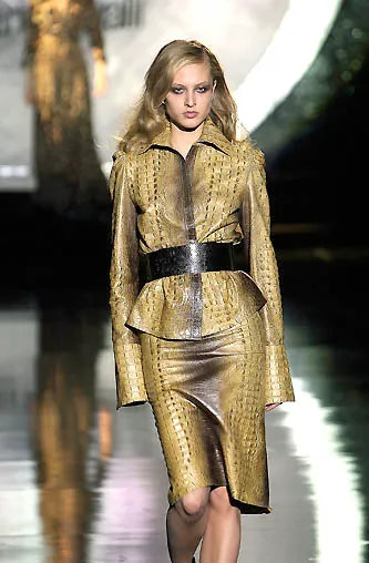 FW2000 Roberto Cavalli Crocodile Effect Asymmetrical Leather Jacket (XXS/XS) 1