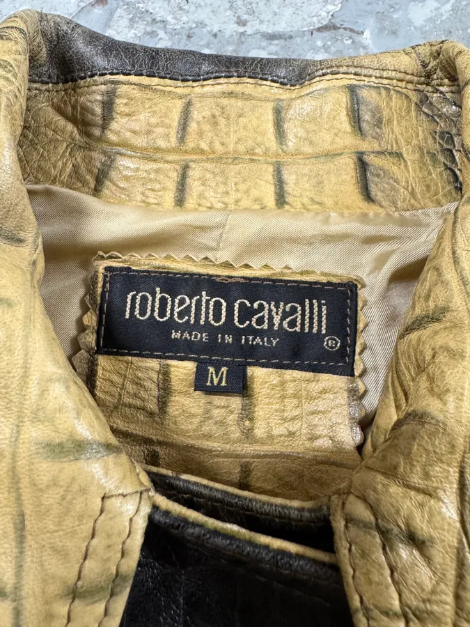 FW2000 Roberto Cavalli Crocodile Effect Asymmetrical Leather Jacket (XXS/XS) 10