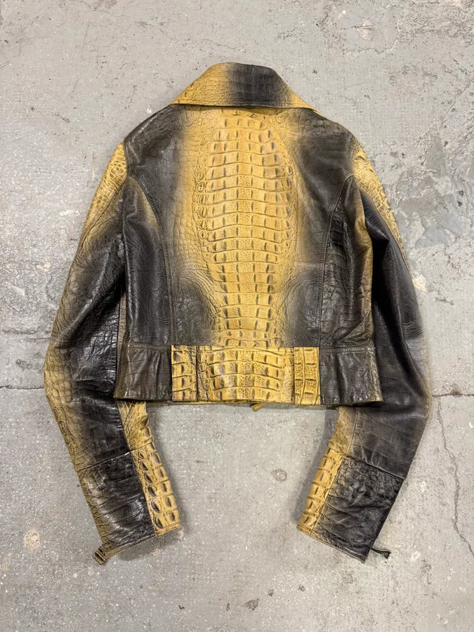 FW2000 Roberto Cavalli Crocodile Effect Asymmetrical Leather Jacket (XXS/XS) 3