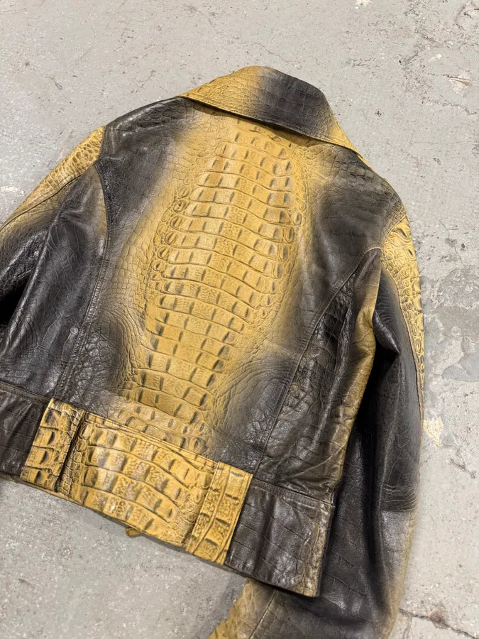 FW2000 Roberto Cavalli Crocodile Effect Asymmetrical Leather Jacket (XXS/XS) 4
