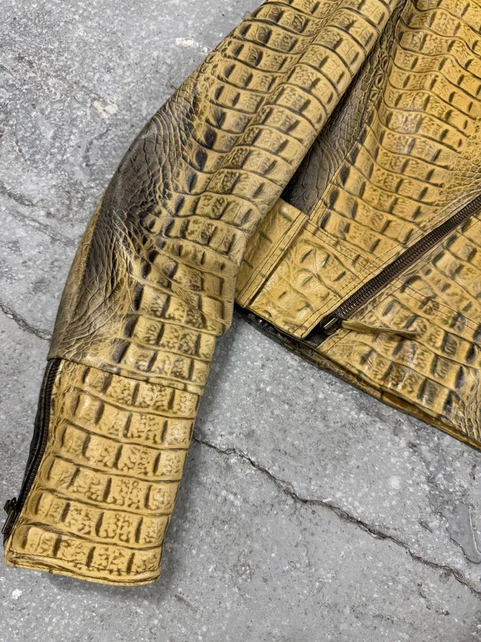 FW2000 Roberto Cavalli Crocodile Effect Asymmetrical Leather Jacket (XXS/XS) 6