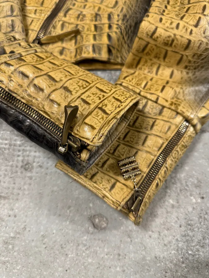 FW2000 Roberto Cavalli Crocodile Effect Asymmetrical Leather Jacket (XXS/XS) 7