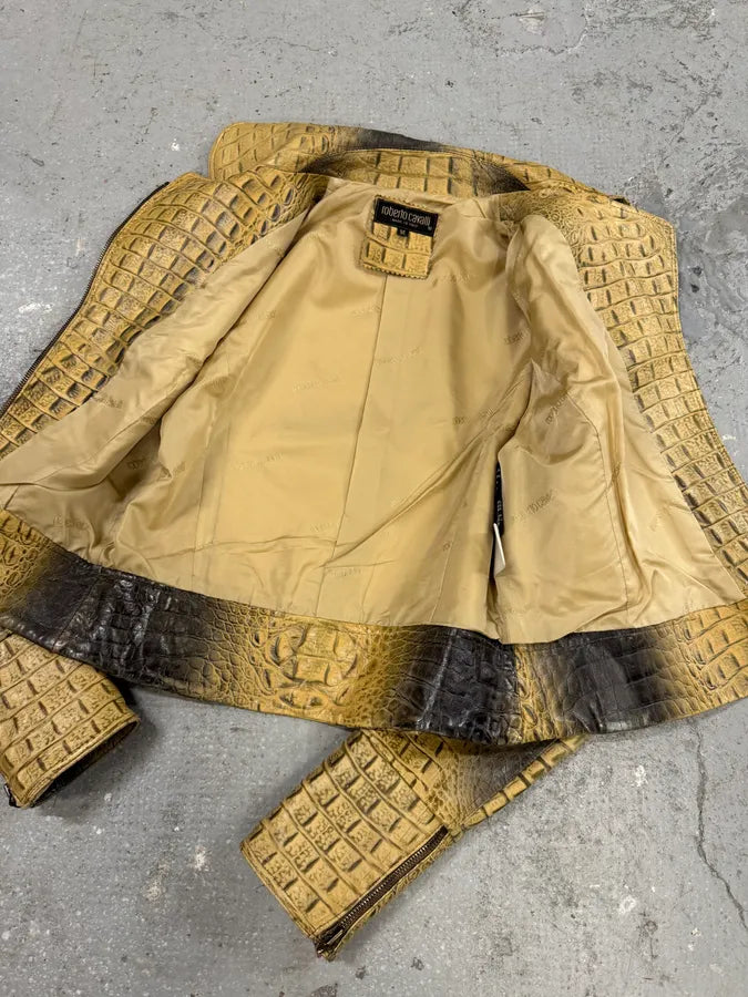 FW2000 Roberto Cavalli Crocodile Effect Asymmetrical Leather Jacket (XXS/XS) 8