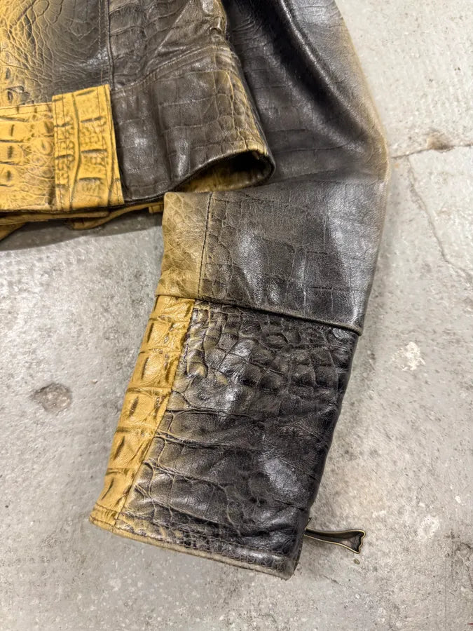 FW2000 Roberto Cavalli Crocodile Effect Asymmetrical Leather Jacket (XXS/XS) 9