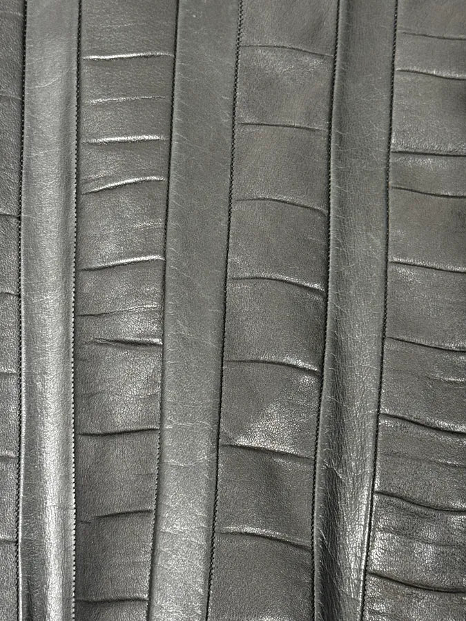 FW2000 Roberto Cavalli Crocodile Effect Black Leather Jacket mMEOjfW 9