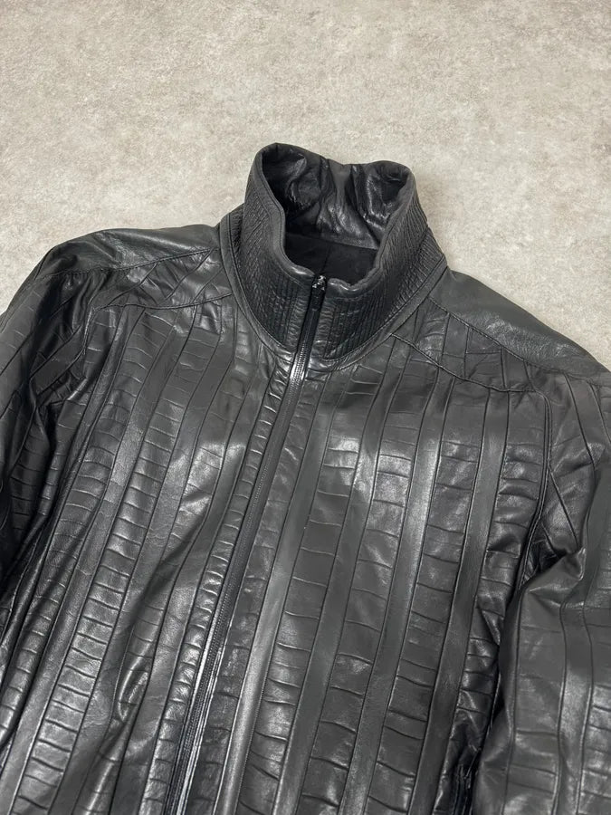 FW2000 Roberto Cavalli Crocodile Effect Black Leather Jacket mMEOjfW 4