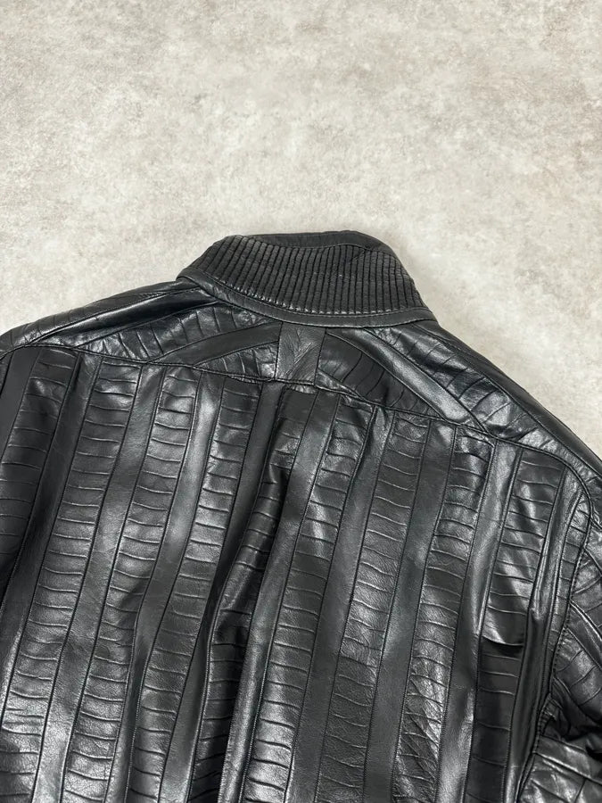FW2000 Roberto Cavalli Crocodile Effect Black Leather Jacket mMEOjfW 5