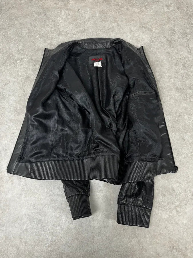 FW2000 Roberto Cavalli Crocodile Effect Black Leather Jacket mMEOjfW 6