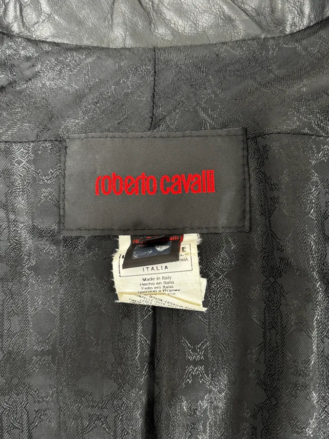 FW2000 Roberto Cavalli Crocodile Effect Black Leather Jacket mMEOjfW 11