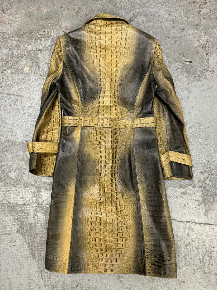 FW2000 Roberto Cavalli Crocodile Effect Embossed Leather Trench Coat (M) zMGythN 1