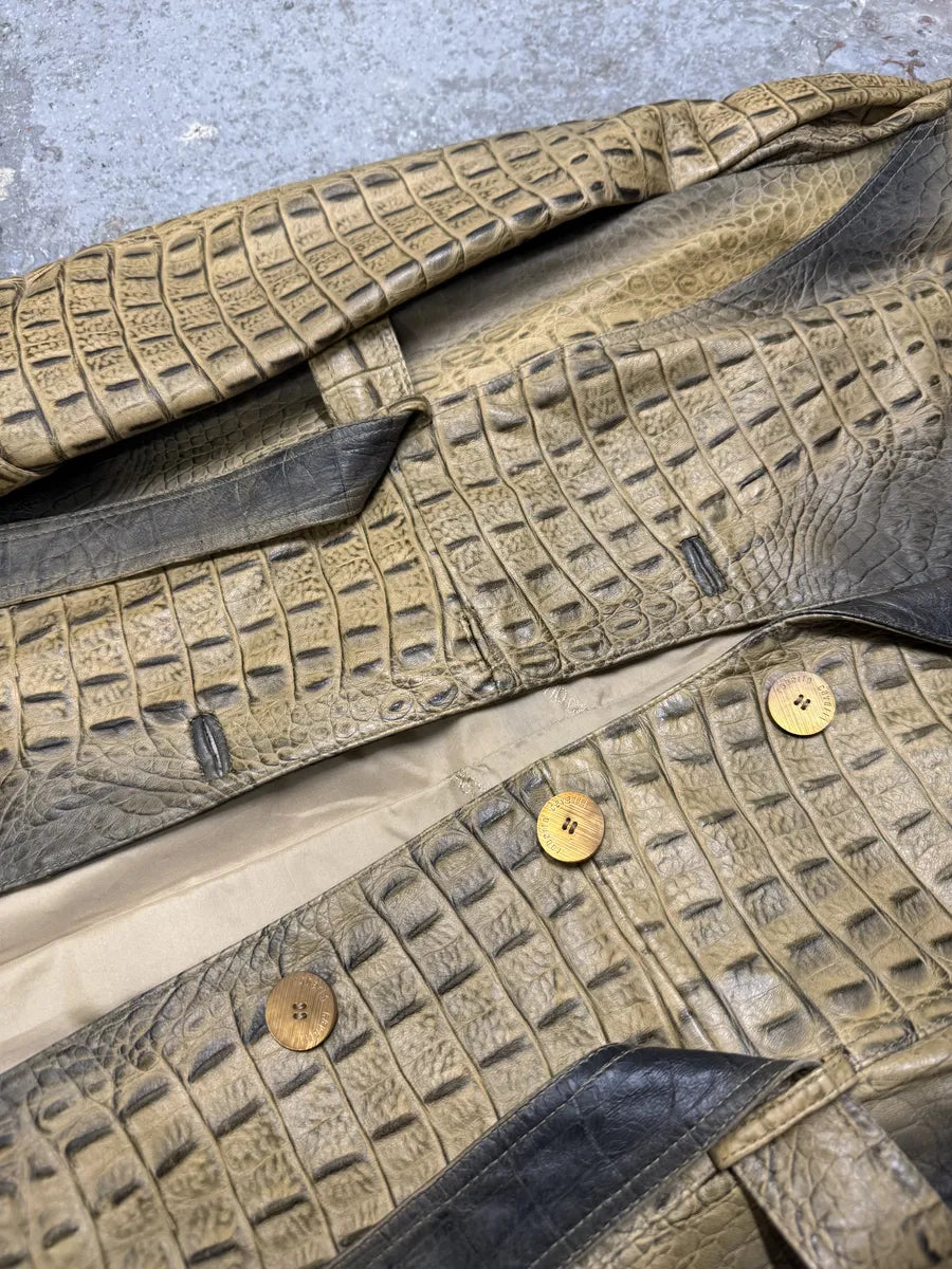 FW2000 Roberto Cavalli Crocodile Effect Embossed Leather Trench Coat (M) zMGythN 11