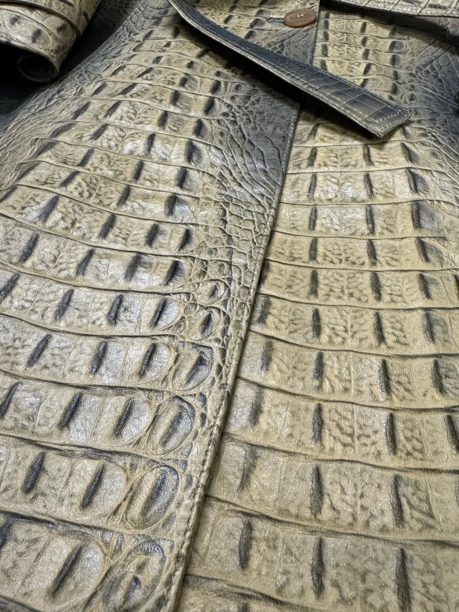 FW2000 Roberto Cavalli Crocodile Effect Embossed Leather Trench Coat (M) zMGythN 13