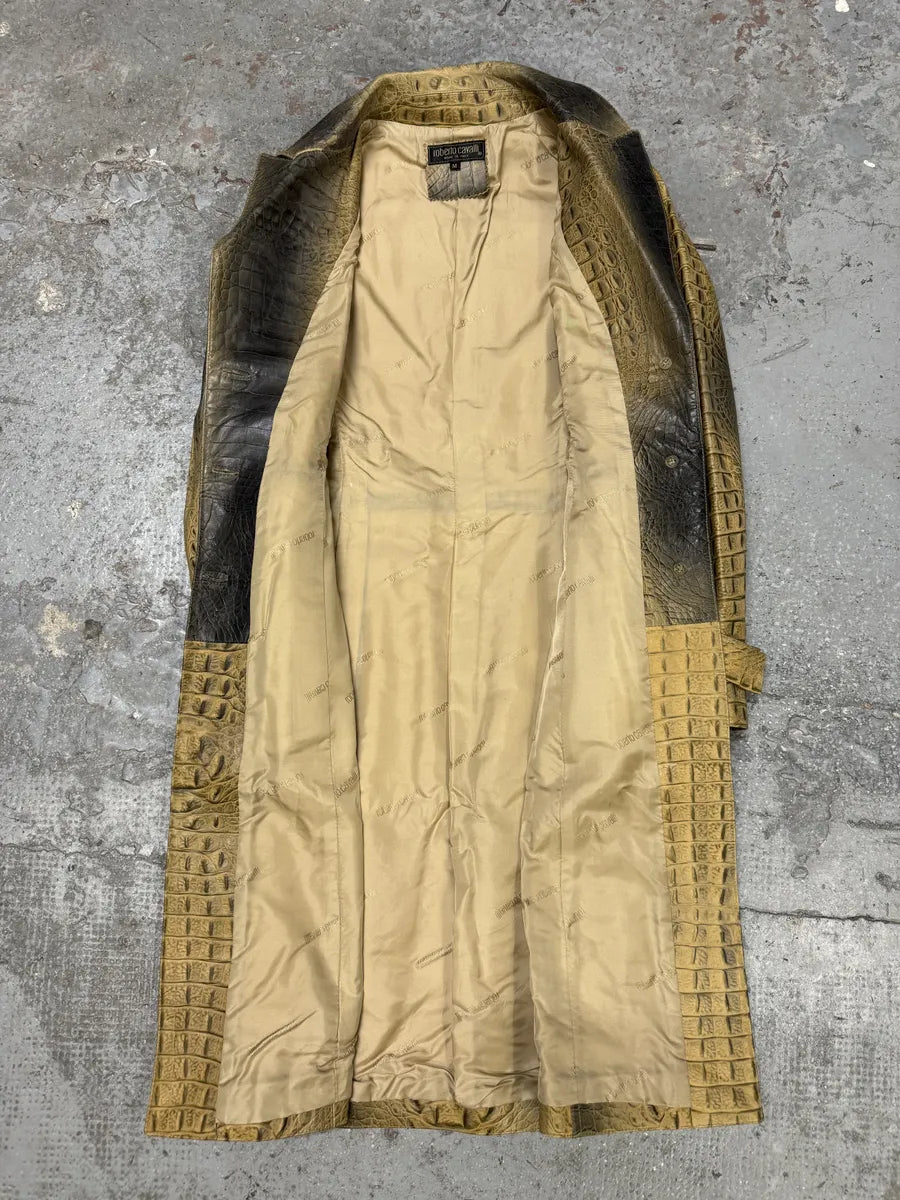 FW2000 Roberto Cavalli Crocodile Effect Embossed Leather Trench Coat (M) zMGythN 4