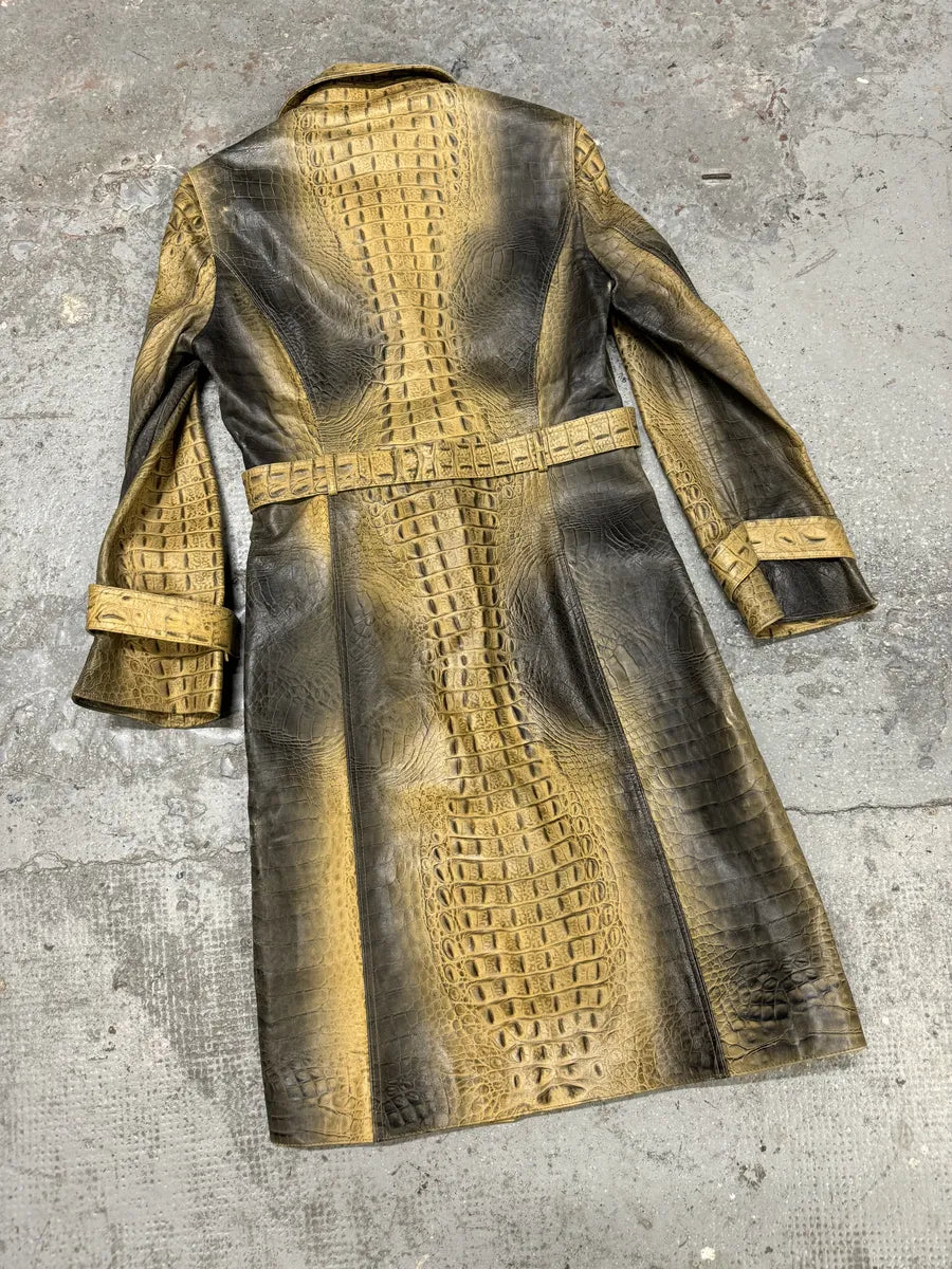 FW2000 Roberto Cavalli Crocodile Effect Embossed Leather Trench Coat (M) zMGythN 5