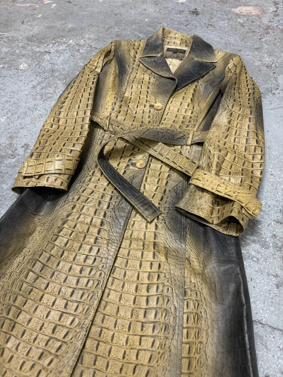 FW2000 Roberto Cavalli Crocodile Effect Embossed Leather Trench Coat (M) zMGythN 7