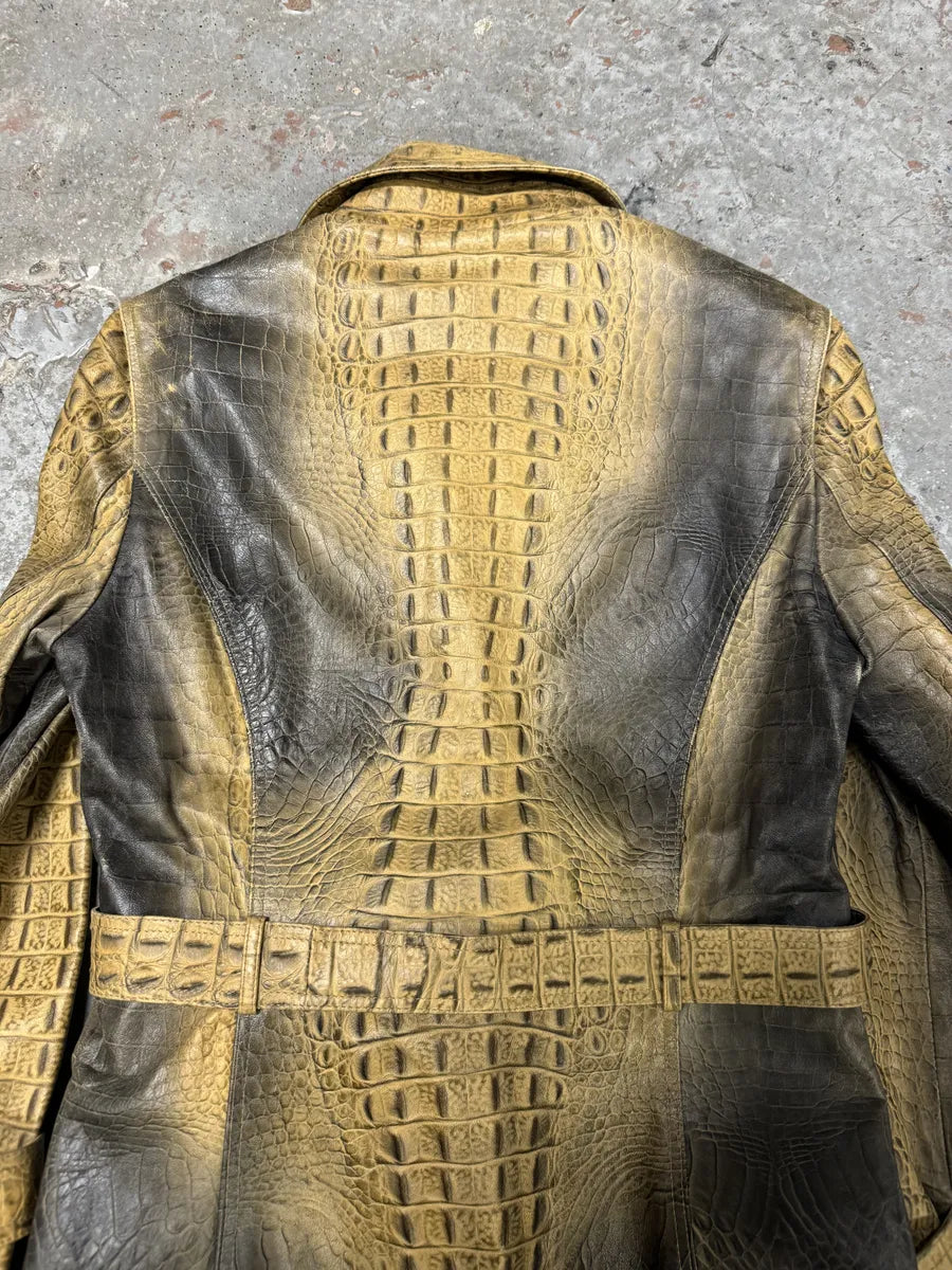 FW2000 Roberto Cavalli Crocodile Effect Embossed Leather Trench Coat (M) zMGythN 9