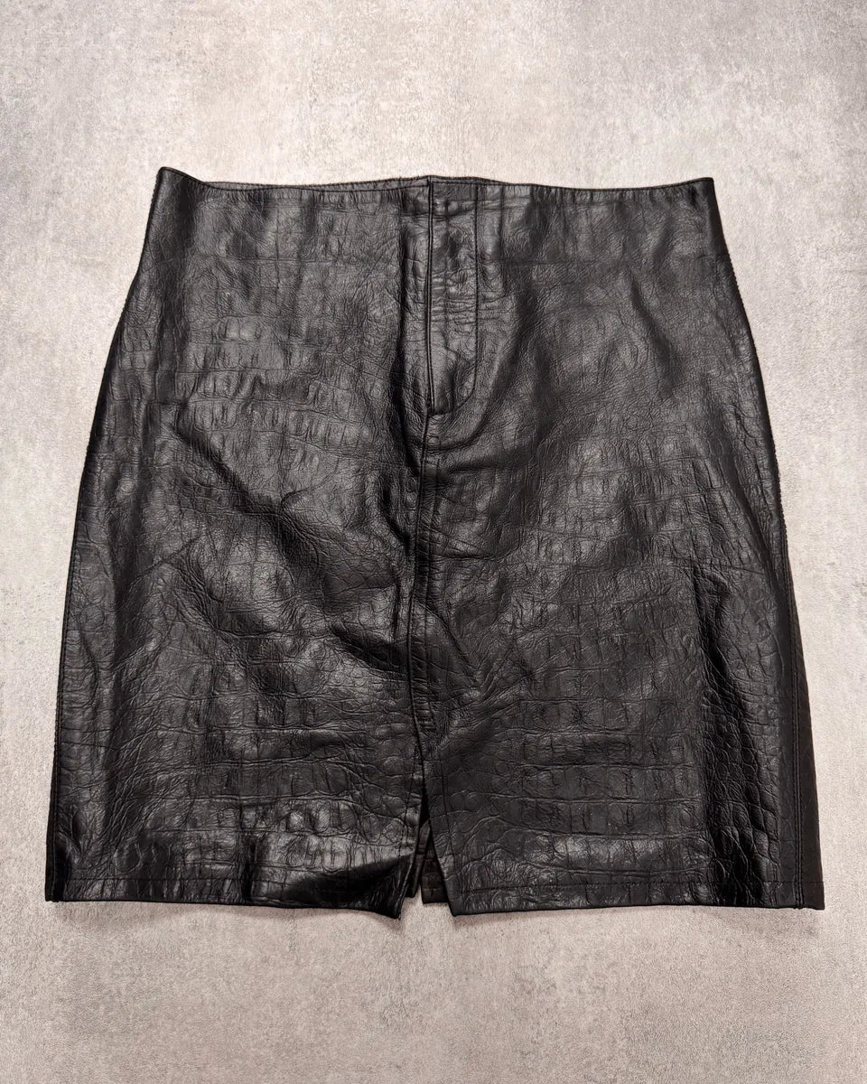 FW2000 Roberto Cavalli Crocodile Effect Leather Black Skirt (S) mMbJmrr 0