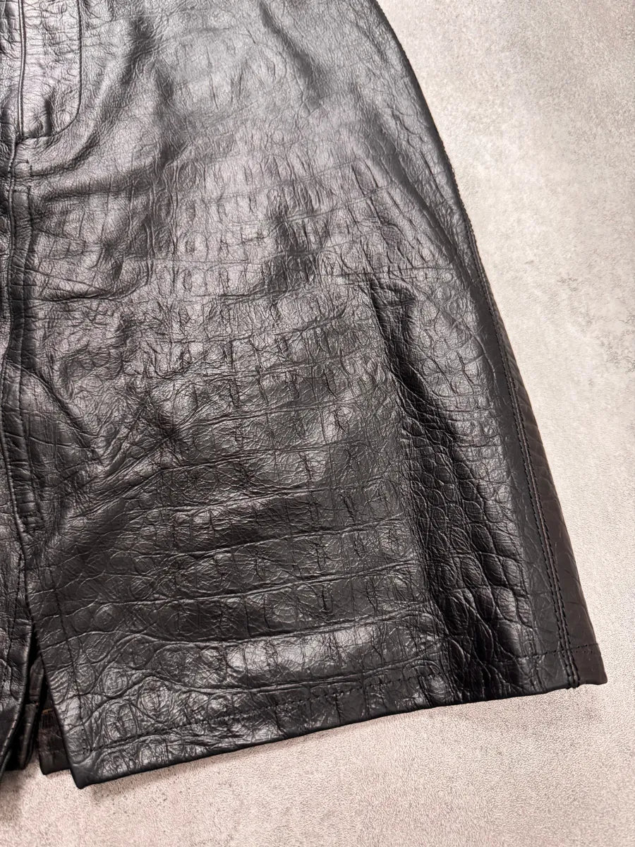 FW2000 Roberto Cavalli Crocodile Effect Leather Black Skirt (S) mMbJmrr 1