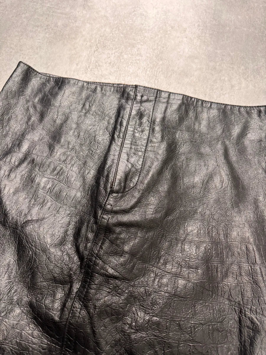 FW2000 Roberto Cavalli Crocodile Effect Leather Black Skirt (S) mMbJmrr 2