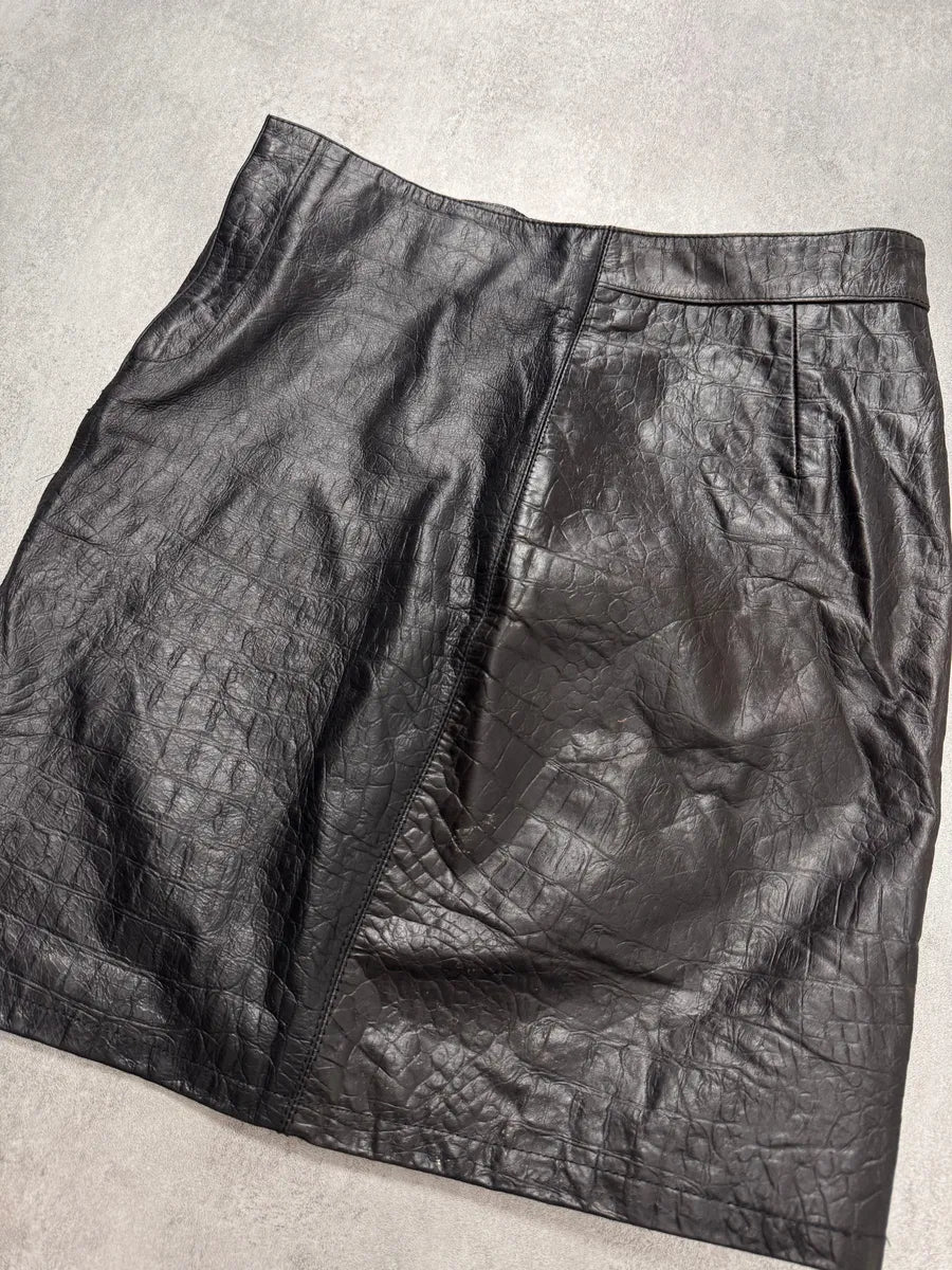 FW2000 Roberto Cavalli Crocodile Effect Leather Black Skirt (S) mMbJmrr 4