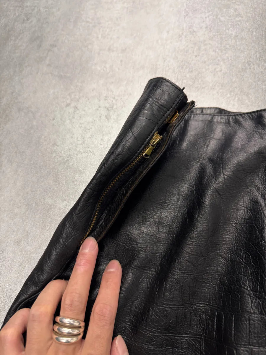 FW2000 Roberto Cavalli Crocodile Effect Leather Black Skirt (S) mMbJmrr 5