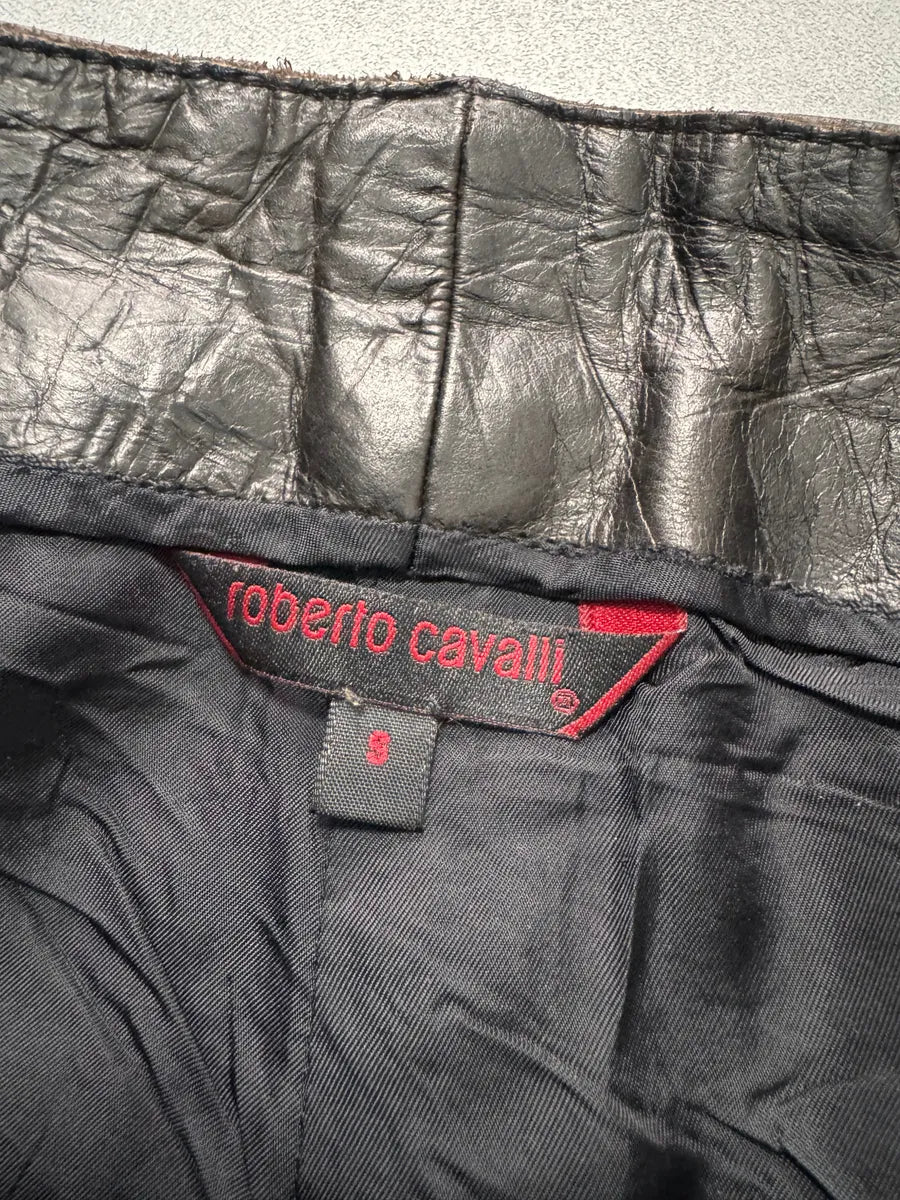 FW2000 Roberto Cavalli Crocodile Effect Leather Black Skirt (S) mMbJmrr 7