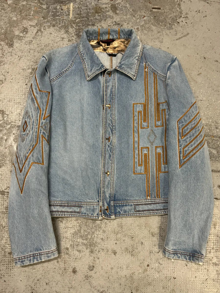 FW2000 Roberto Cavalli Embroidered Blue Denim Jacket odBWebw 0