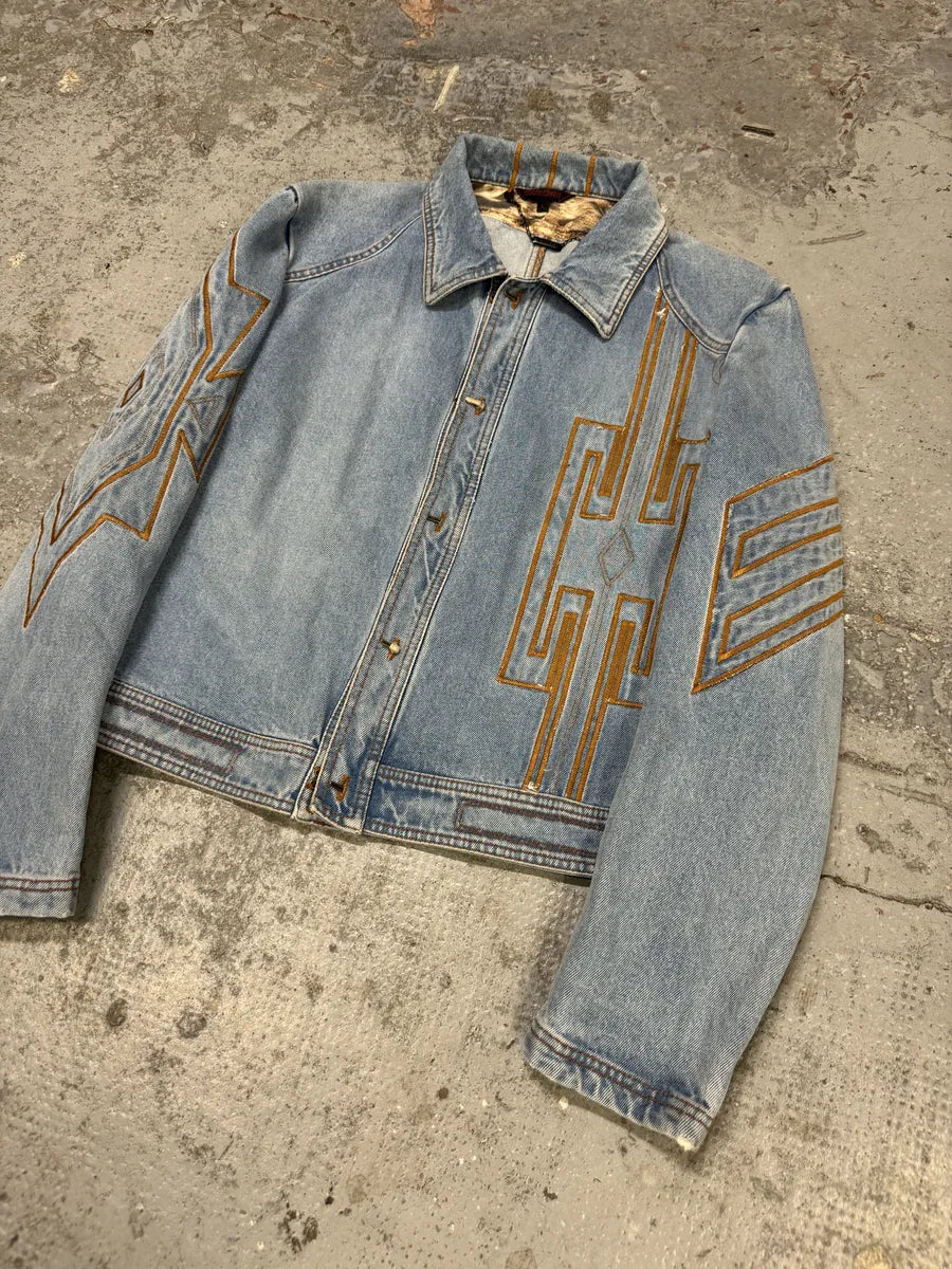 FW2000 Roberto Cavalli Embroidered Blue Denim Jacket odBWebw 2