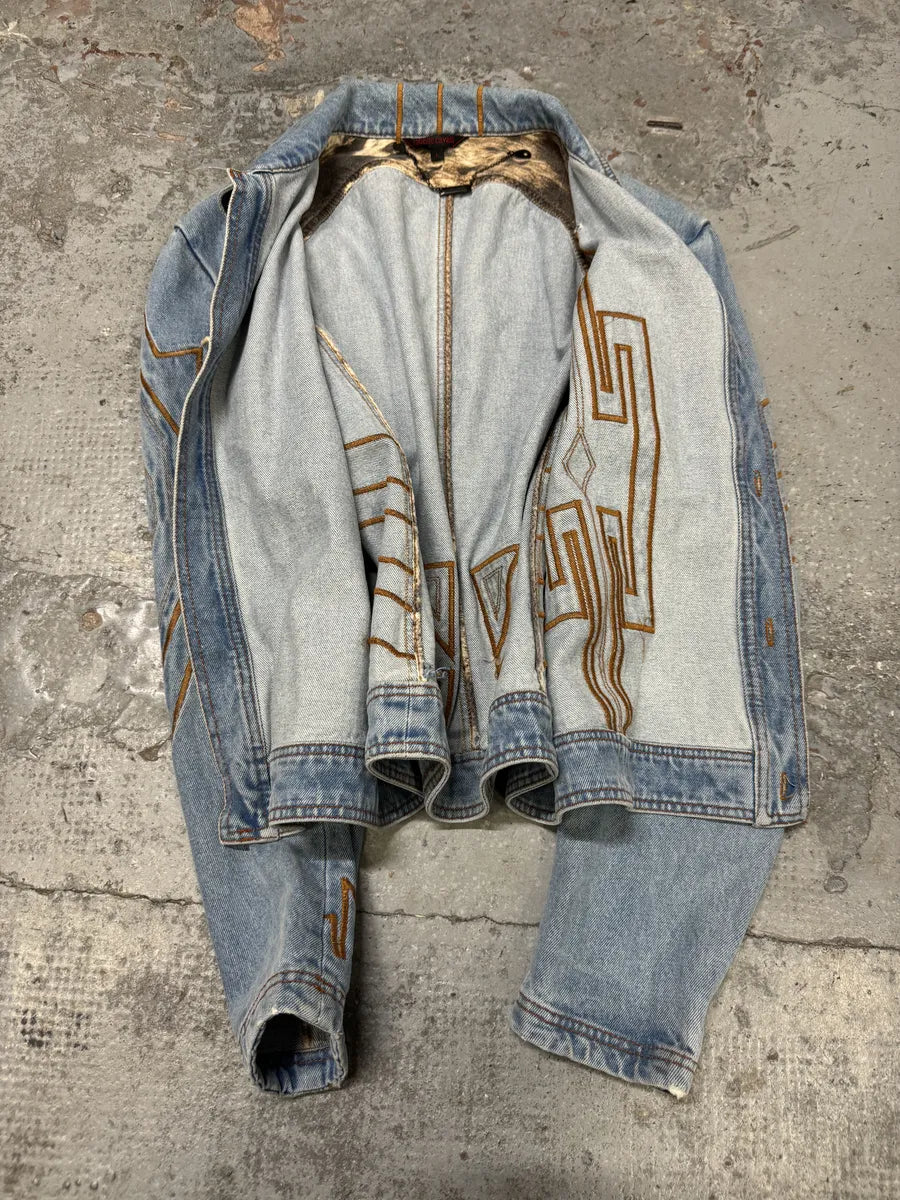 FW2000 Roberto Cavalli Embroidered Blue Denim Jacket odBWebw 7