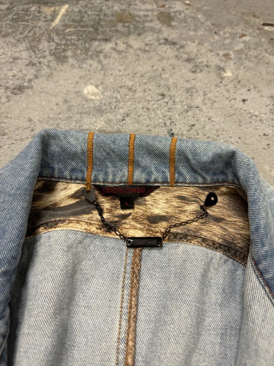 FW2000 Roberto Cavalli Embroidered Blue Denim Jacket odBWebw 8