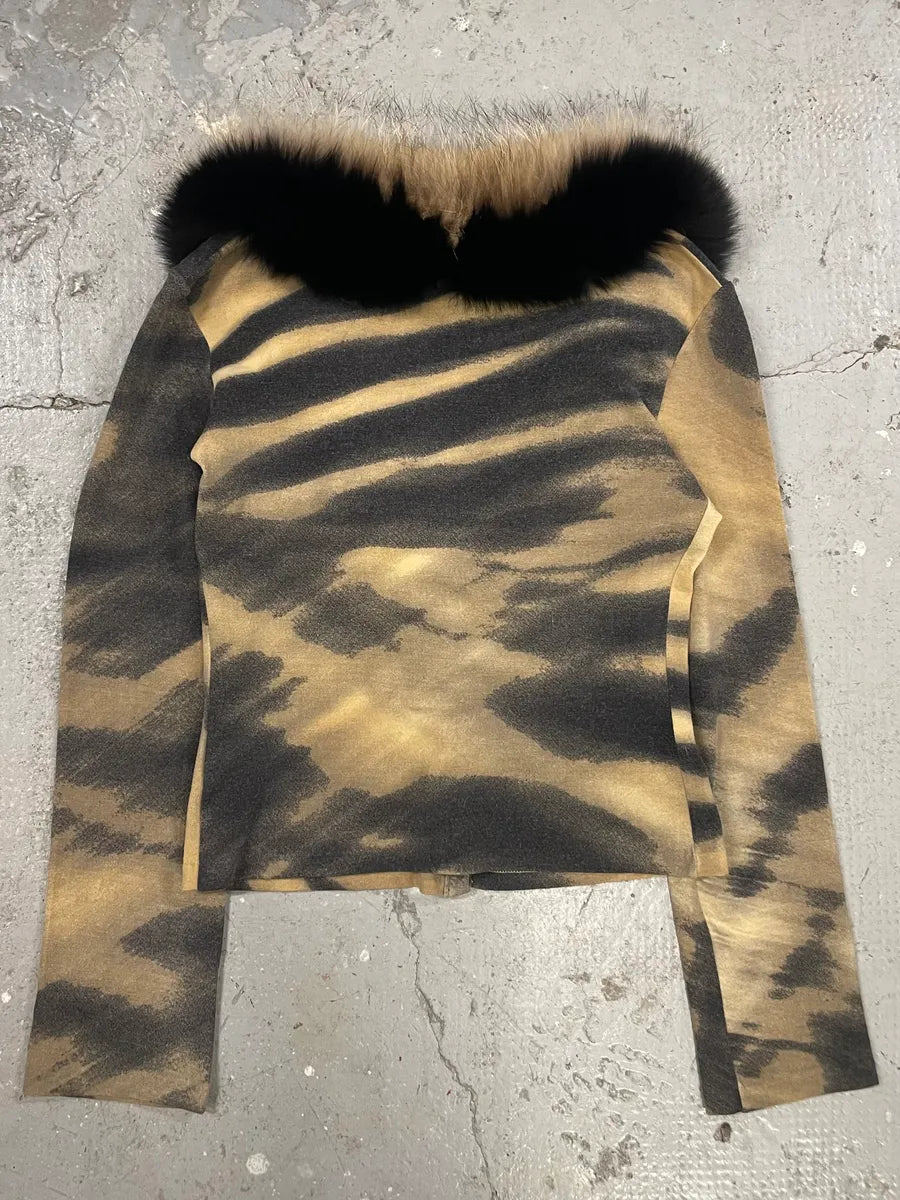 FW2000 Roberto Cavalli Gold Tiger Savage Fur Cardigan (XS/S) 3