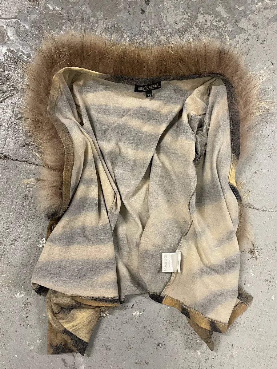 FW2000 Roberto Cavalli Gold Tiger Savage Fur Cardigan (XS/S) 5