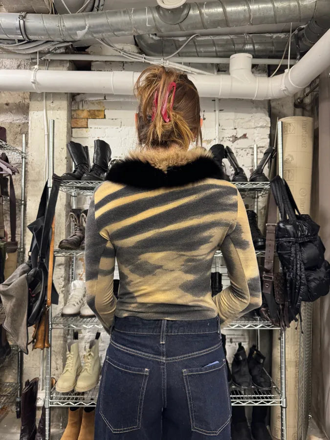 FW2000 Roberto Cavalli Gold Tiger Savage Fur Cardigan (XS/S) 2