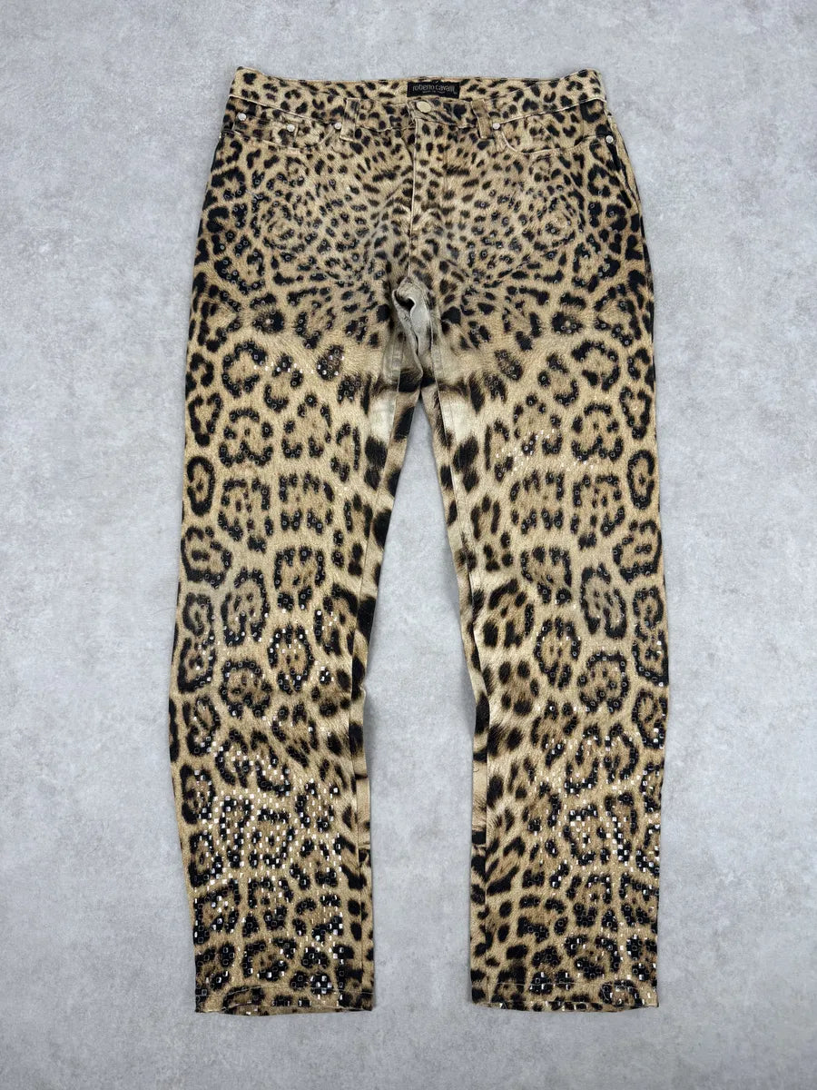 FW2000 Roberto Cavalli Leopard Print Slim Signature Pants vKPGPuH 0