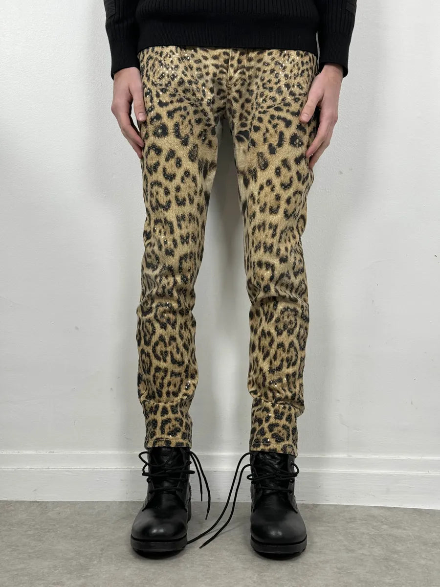FW2000 Roberto Cavalli Leopard Print Slim Signature Pants vKPGPuH 2